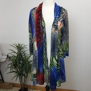 Creation Cardigan Womens Open Front Abstract Art to Wear Sheer Kimono